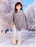 Kids Soft Faux Fur Poncho W/  Wave Pattern and Faux Fur Neckline (3-7 Years Old) 